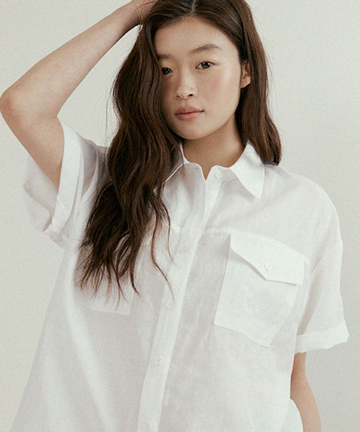 링서울(LINGSEOUL) linen bamboo blended pocket blouse-ivory