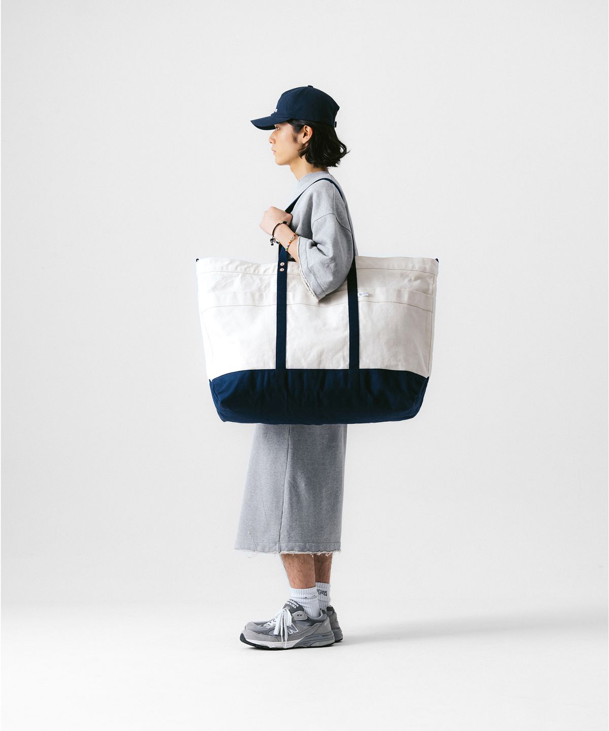 앵글런(ANGLAN) Around Canvas Big Tote Bag - Navy