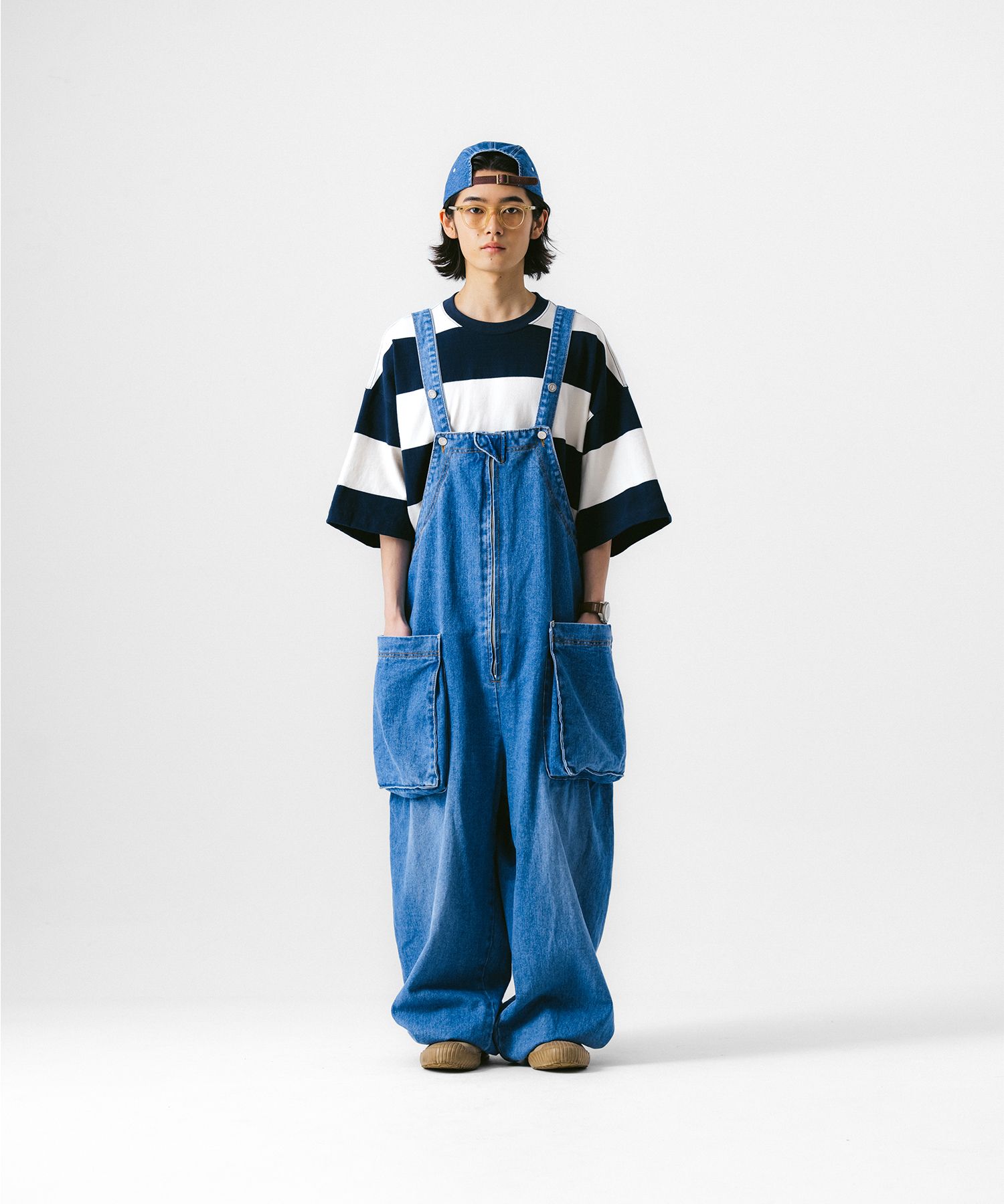 앵글런(ANGLAN) Side Pocket Denim Balloon Overall - Denim - 사이즈