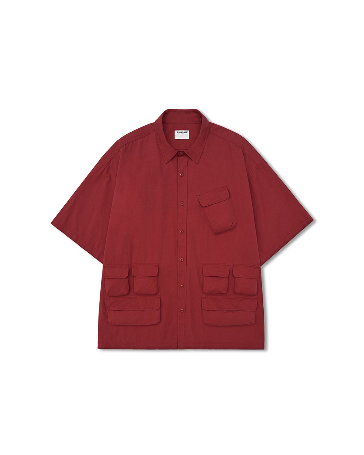 앵글런(ANGLAN) Slather Utility Pocket Half Shirt - Red
