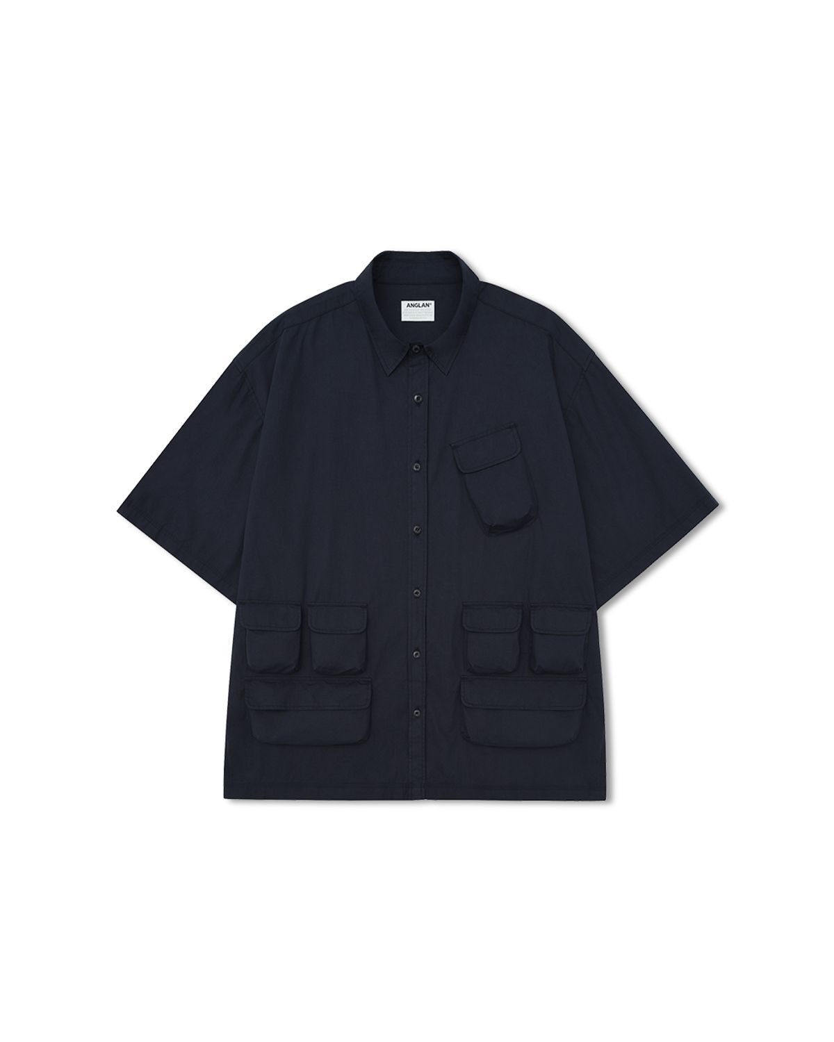 앵글런(ANGLAN) Slather Utility Pocket Half Shirt - Navy