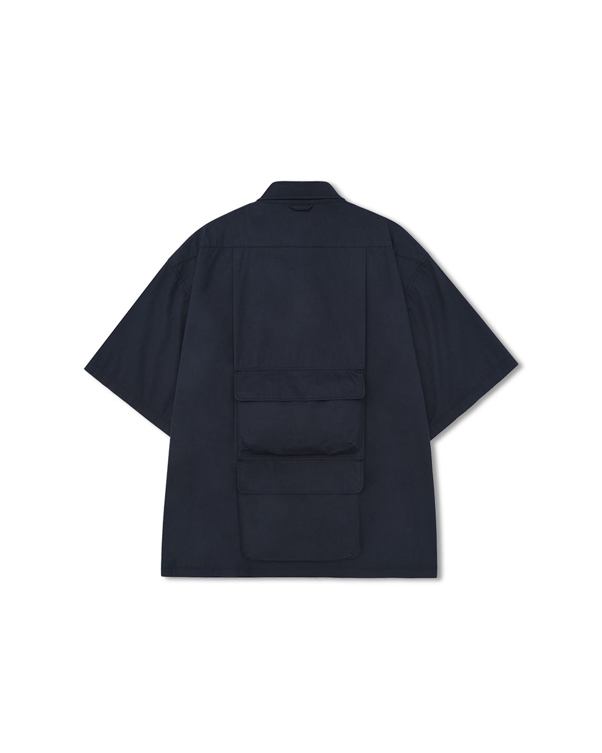 앵글런(ANGLAN) Slather Utility Pocket Half Shirt - Navy