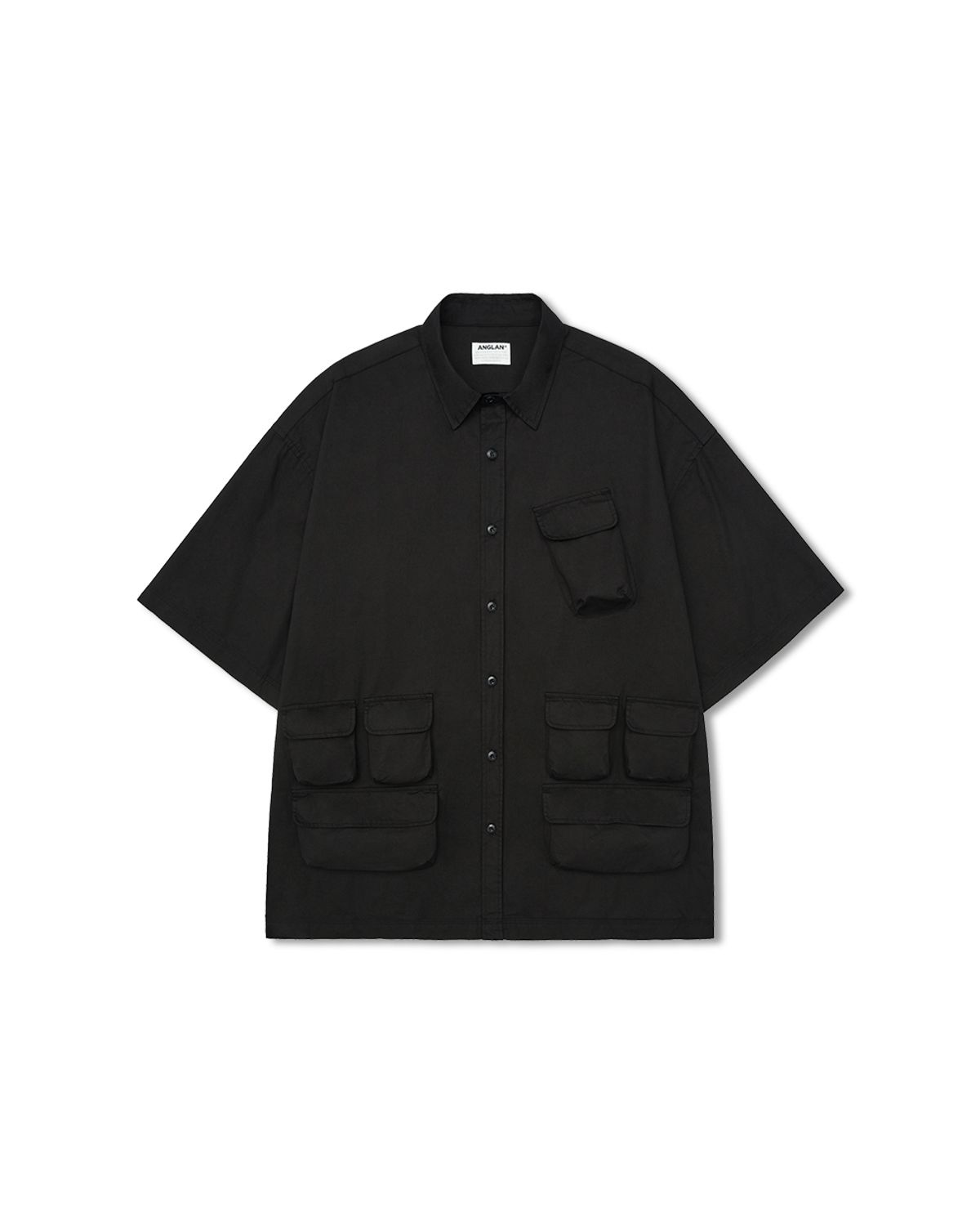 앵글런(ANGLAN) Slather Utility Pocket Half Shirt - Black
