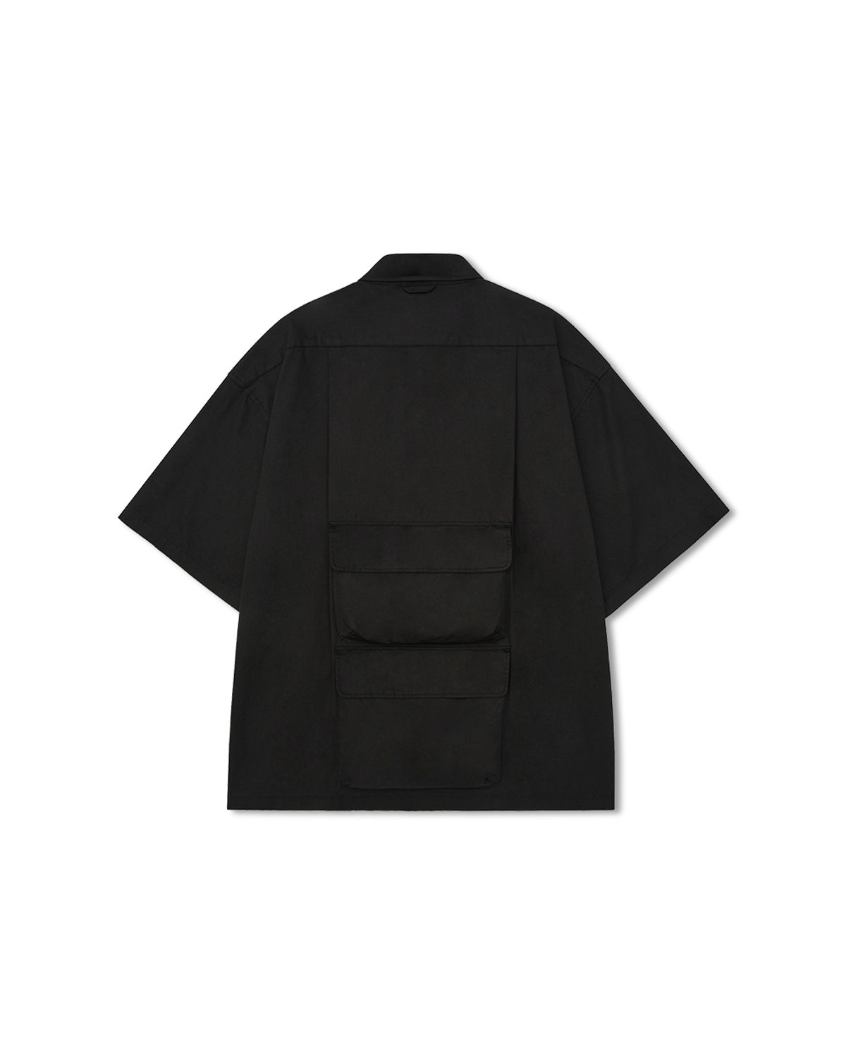 앵글런(ANGLAN) Slather Utility Pocket Half Shirt - Black