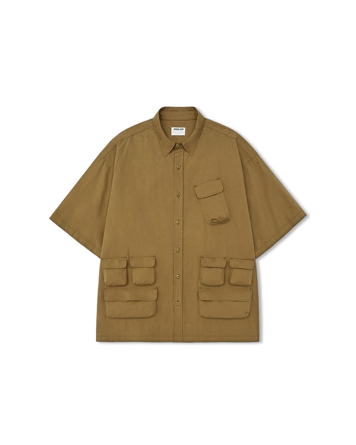 앵글런(ANGLAN) Slather Utility Pocket Half Shirt - Beige