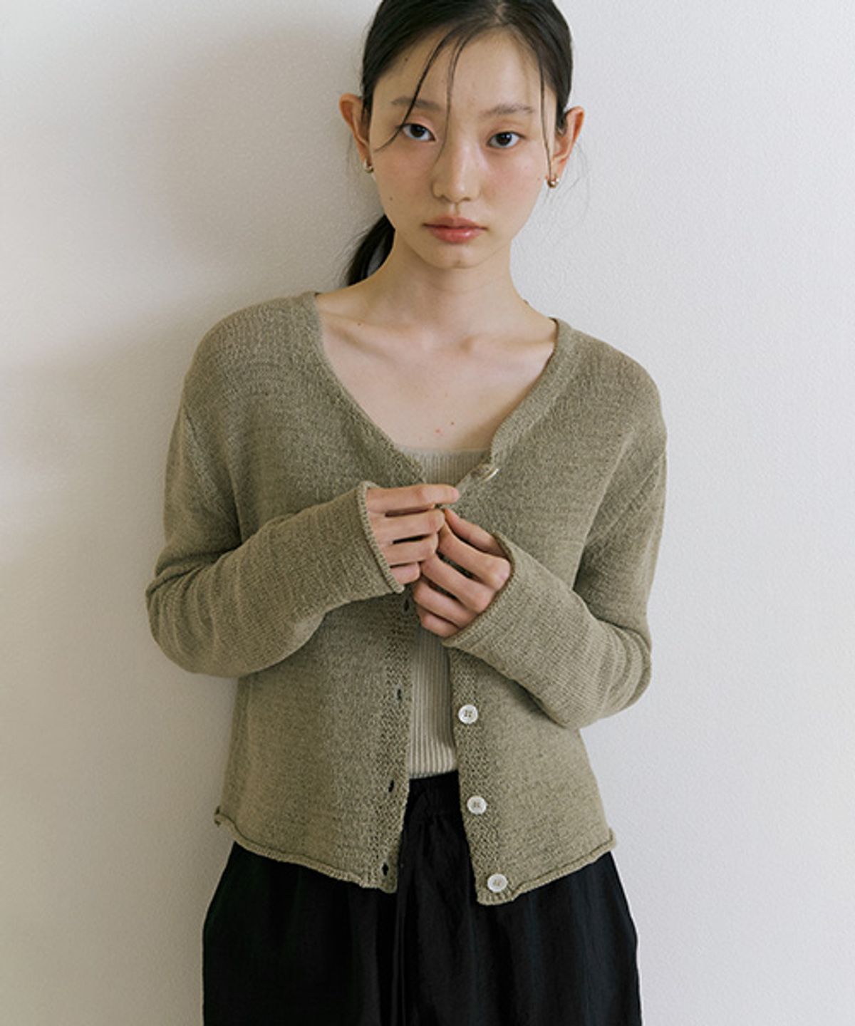 링서울(LINGSEOUL) linen blended knit cardigan-khaki