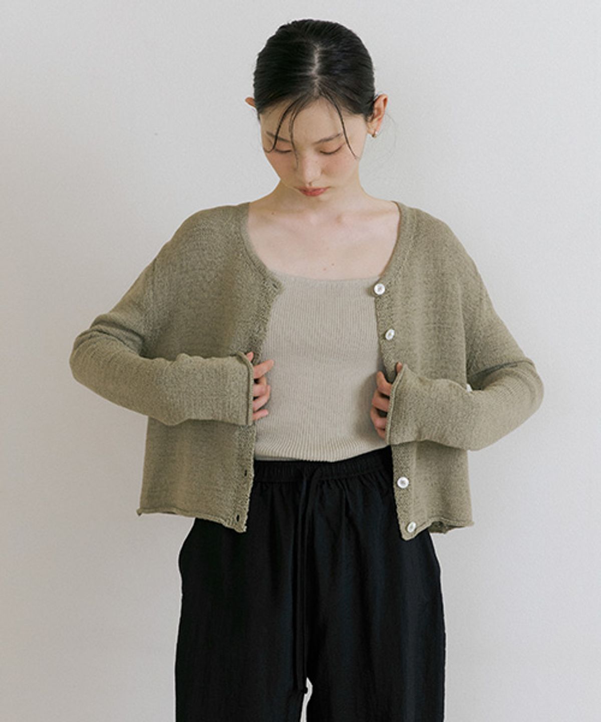 링서울(LINGSEOUL) linen blended knit cardigan-khaki