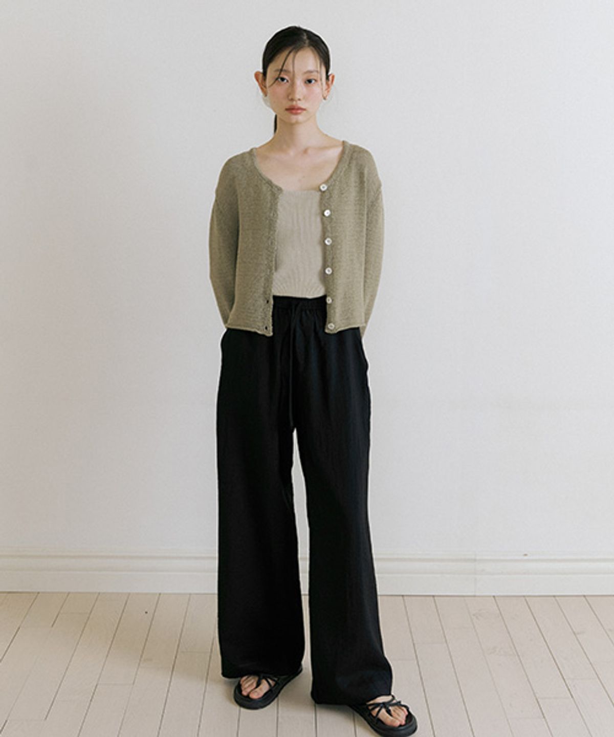 링서울(LINGSEOUL) linen blended knit cardigan-khaki