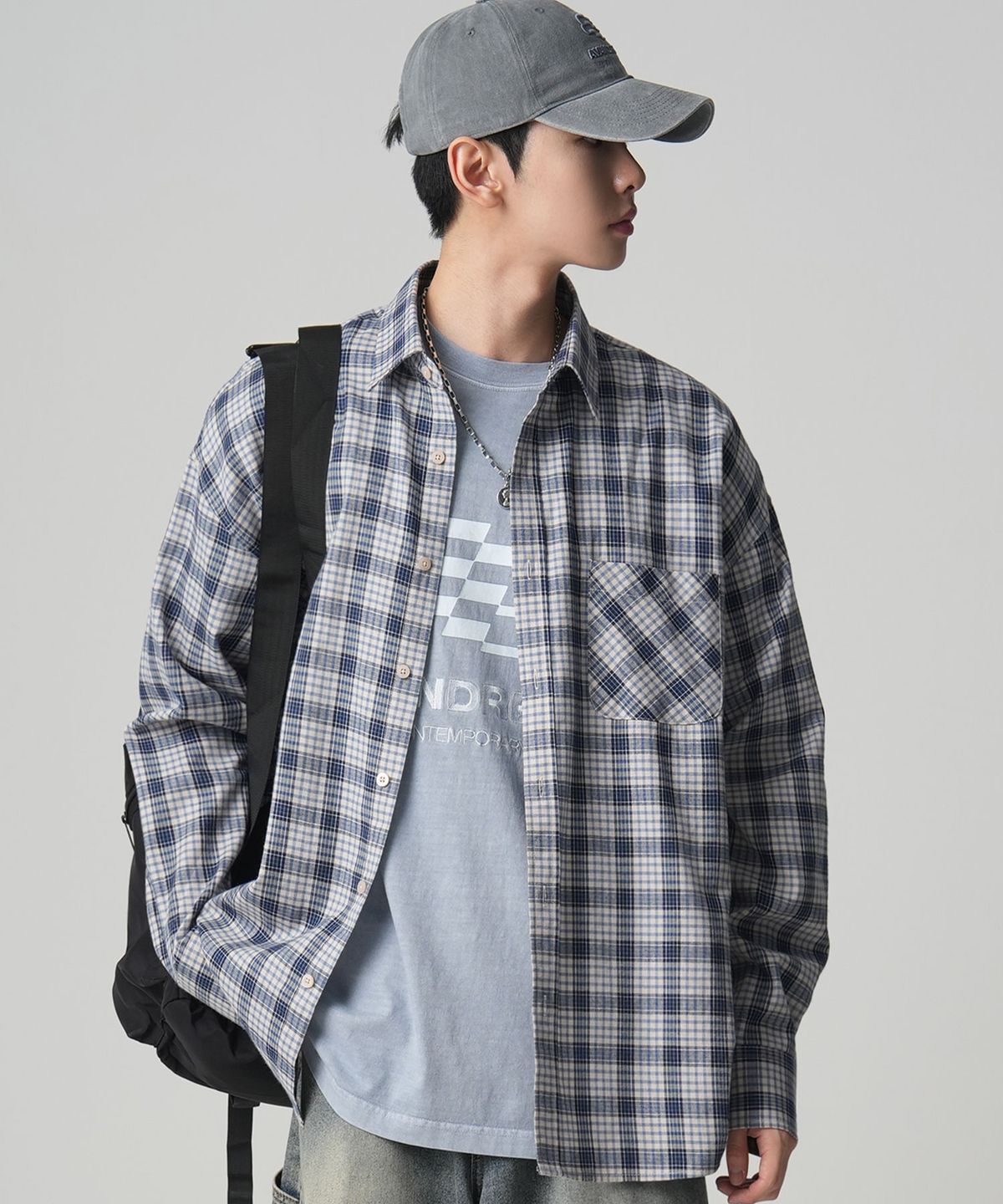 어반드레스(AVANDRESS) Alton Overfit Check Shirt BLUE