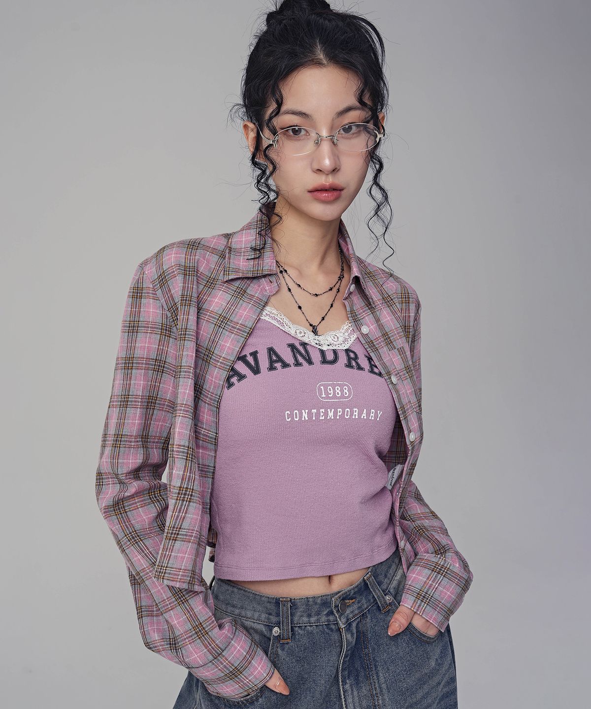 어반드레스(AVANDRESS) Slender Check Shirt PINK