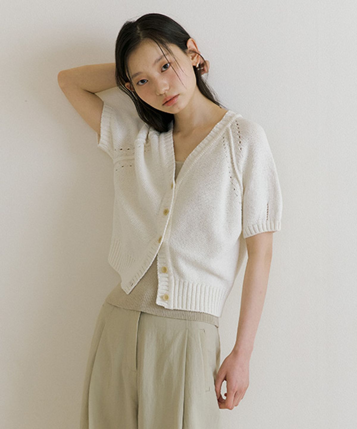 링서울(LINGSEOUL) hanji blended v-neck knit-ivory
