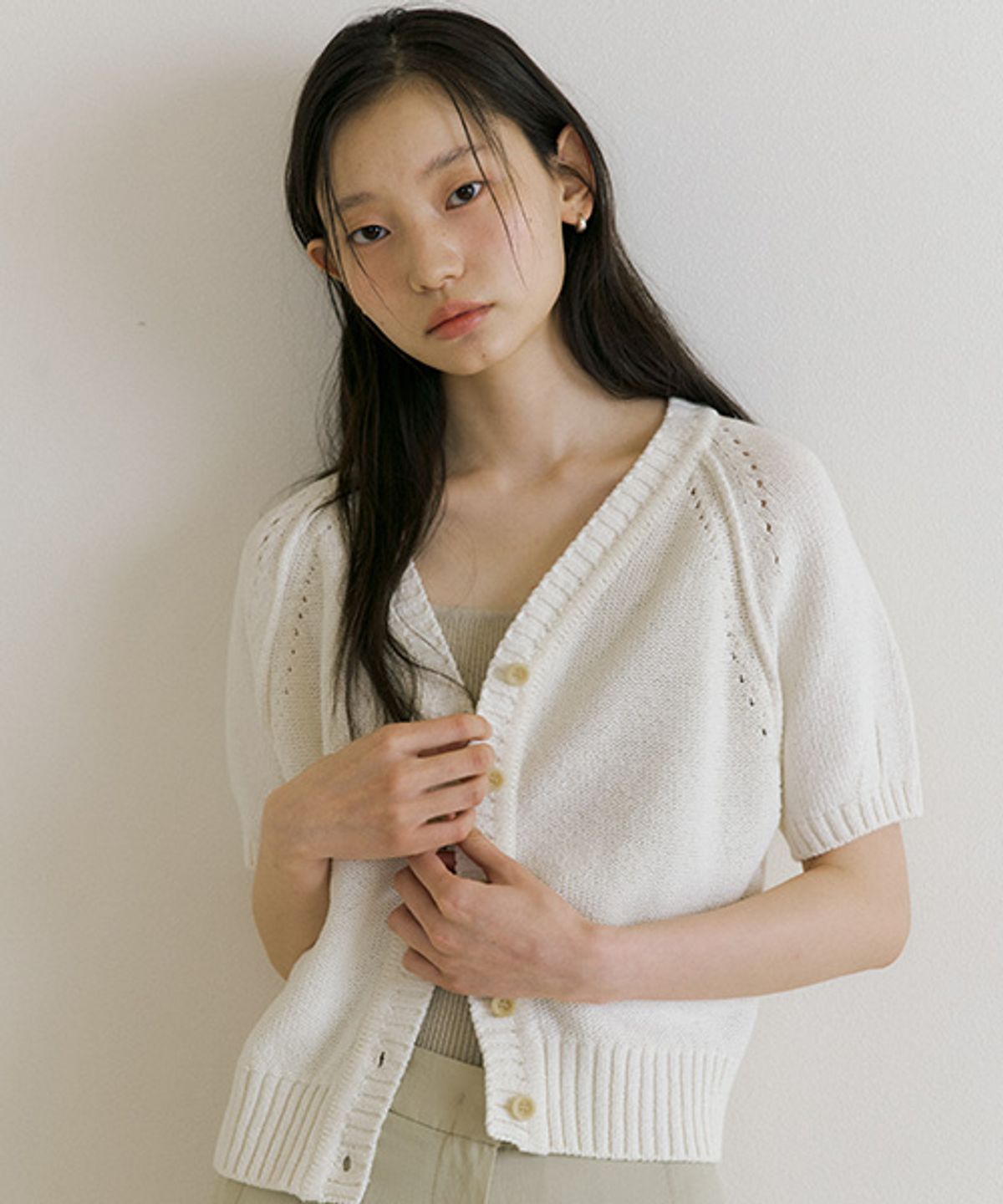 링서울(LINGSEOUL) hanji blended v-neck knit-ivory