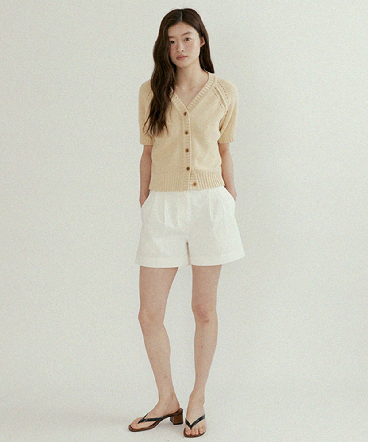 링서울(LINGSEOUL) hanji blended v-neck knit-beige