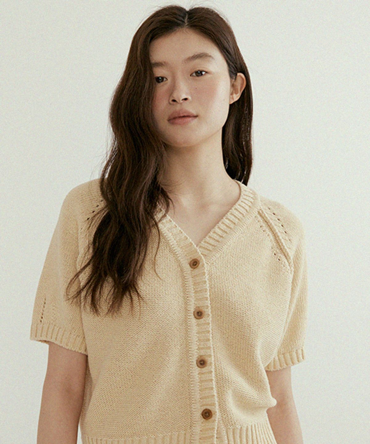 링서울(LINGSEOUL) hanji blended v-neck knit-beige