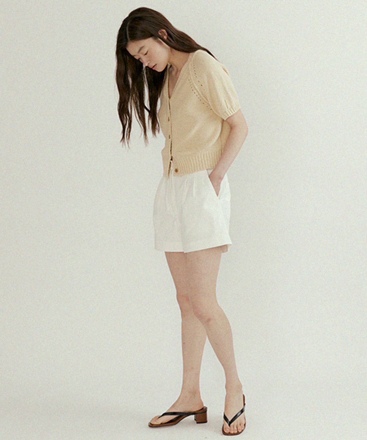 링서울(LINGSEOUL) hanji blended v-neck knit-beige
