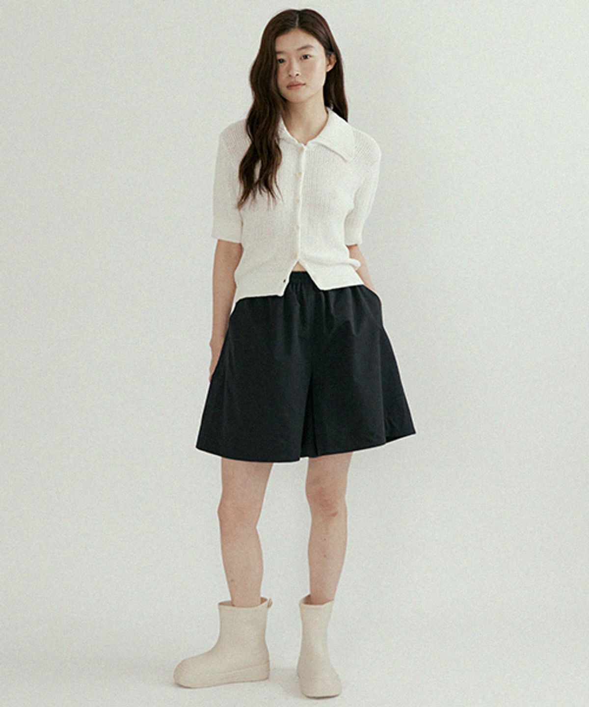링서울(LINGSEOUL) wide half banded pants-black