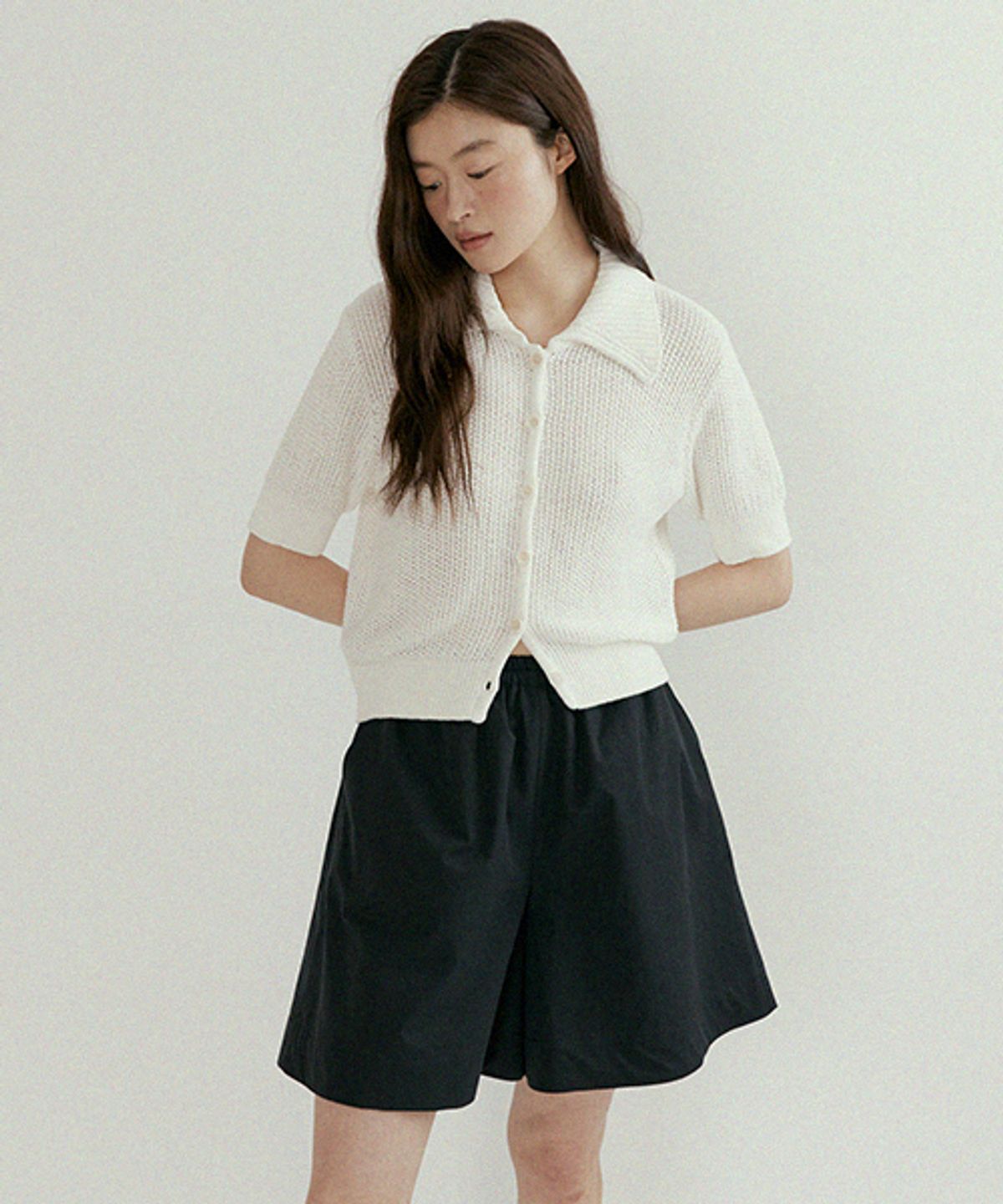 링서울(LINGSEOUL) wide half banded pants-black
