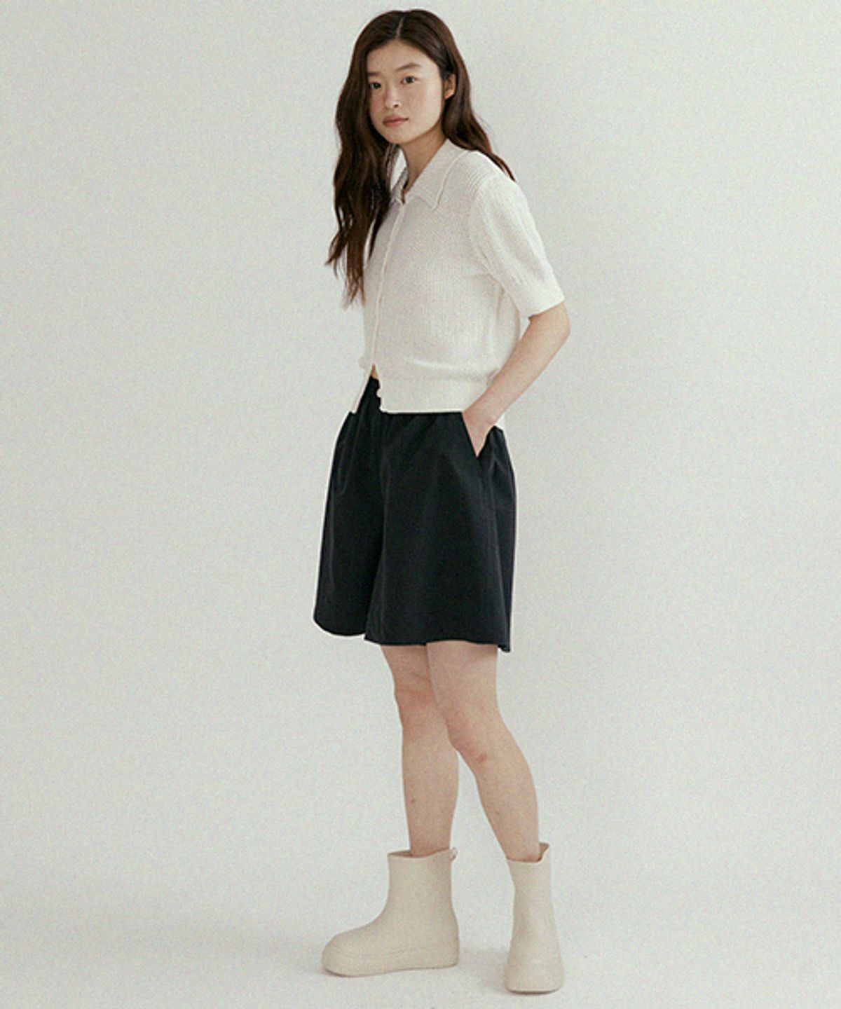 링서울(LINGSEOUL) wide half banded pants-black