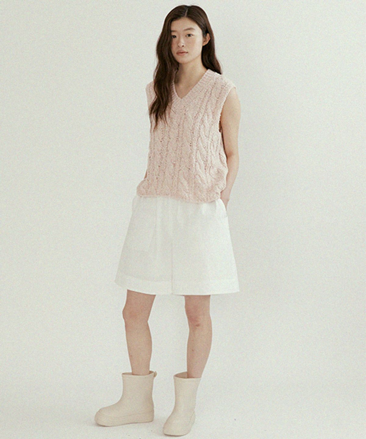 링서울(LINGSEOUL) cable cotton blended knit vest-pink