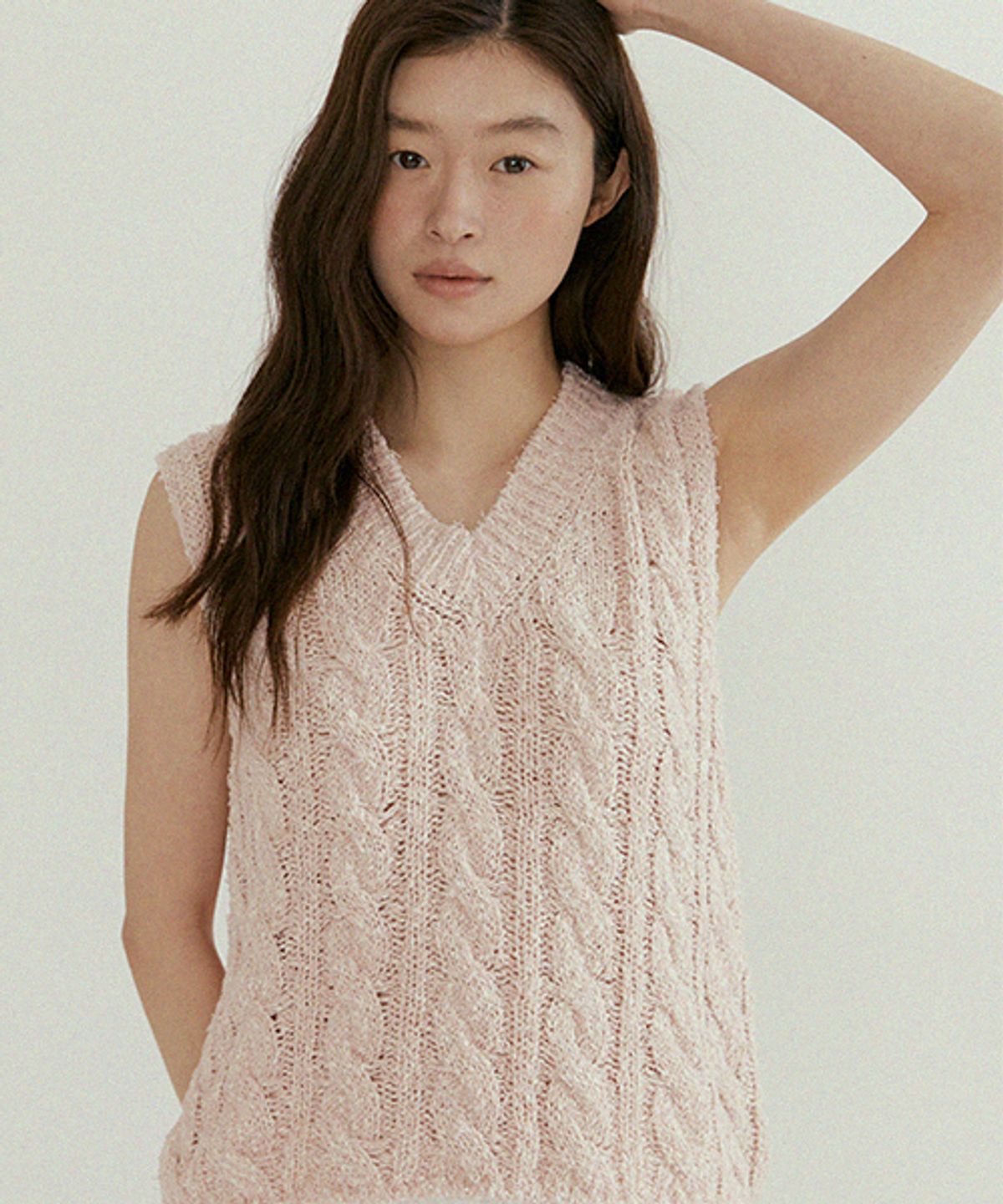 링서울(LINGSEOUL) cable cotton blended knit vest-pink