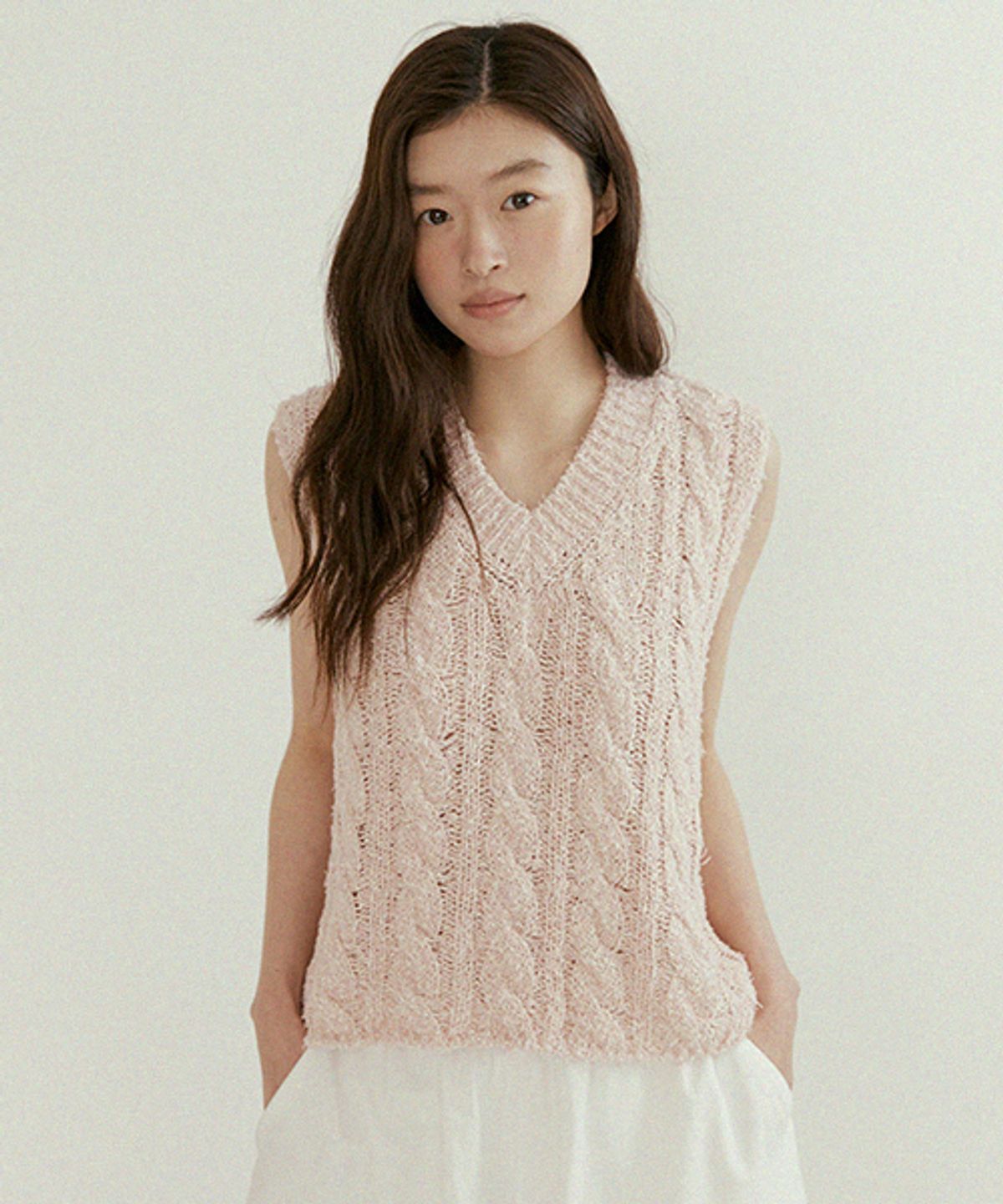 링서울(LINGSEOUL) cable cotton blended knit vest-pink