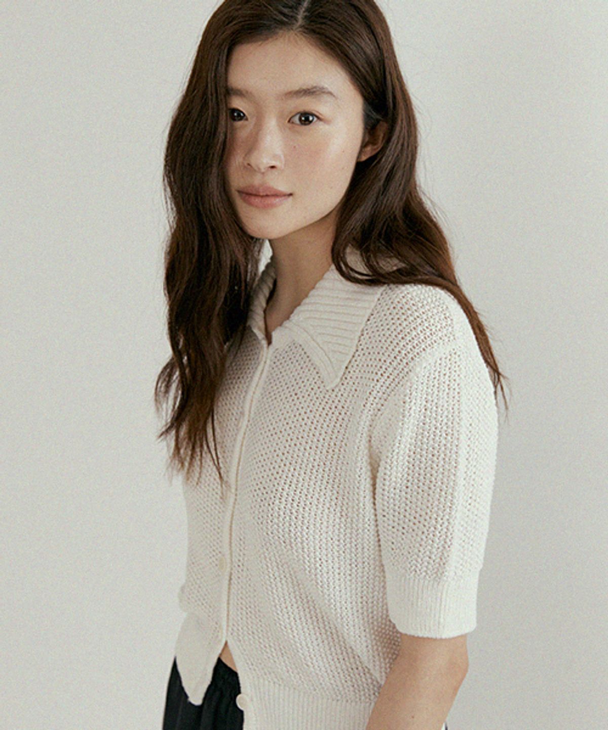 링서울(LINGSEOUL) open collar cotton knit-ivory