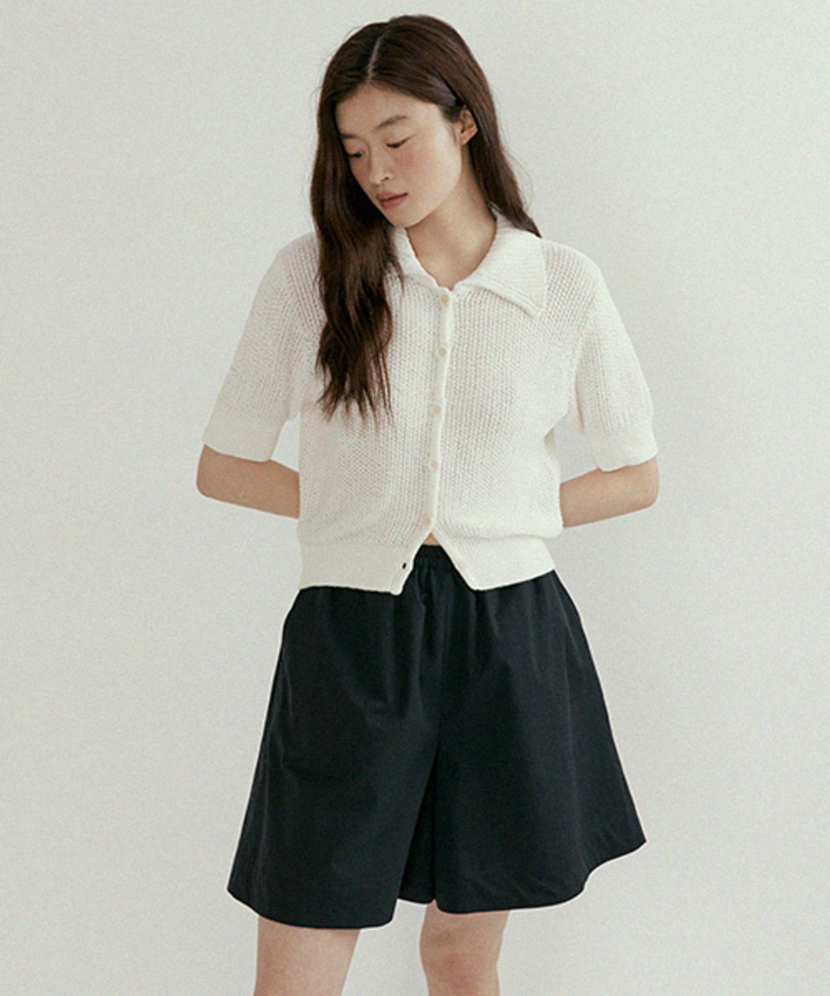 링서울(LINGSEOUL) open collar cotton knit-ivory