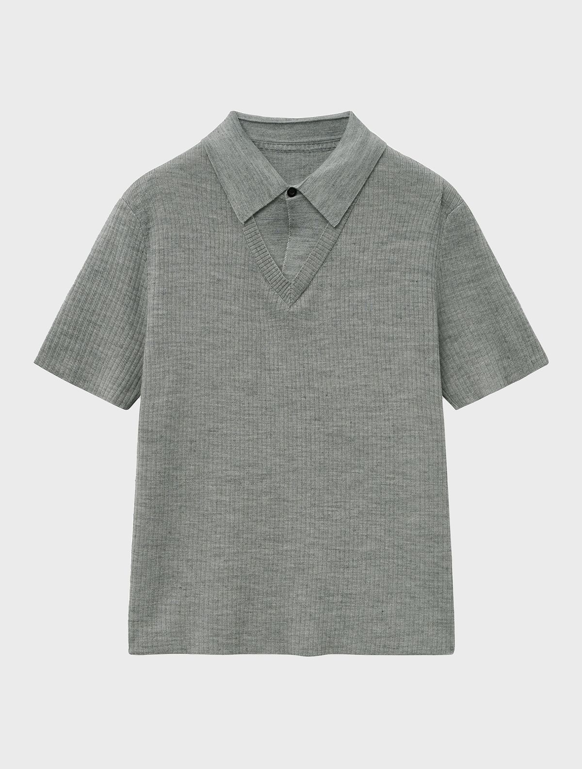 노이어(NOIRER) 레이어드 브이넥 하프 니트 (그레이)