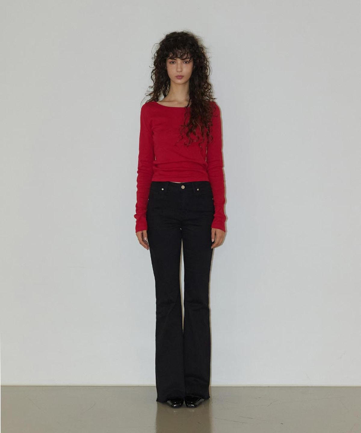 렌세(RENSE) Mid-Rise Boot Cut Pants Black