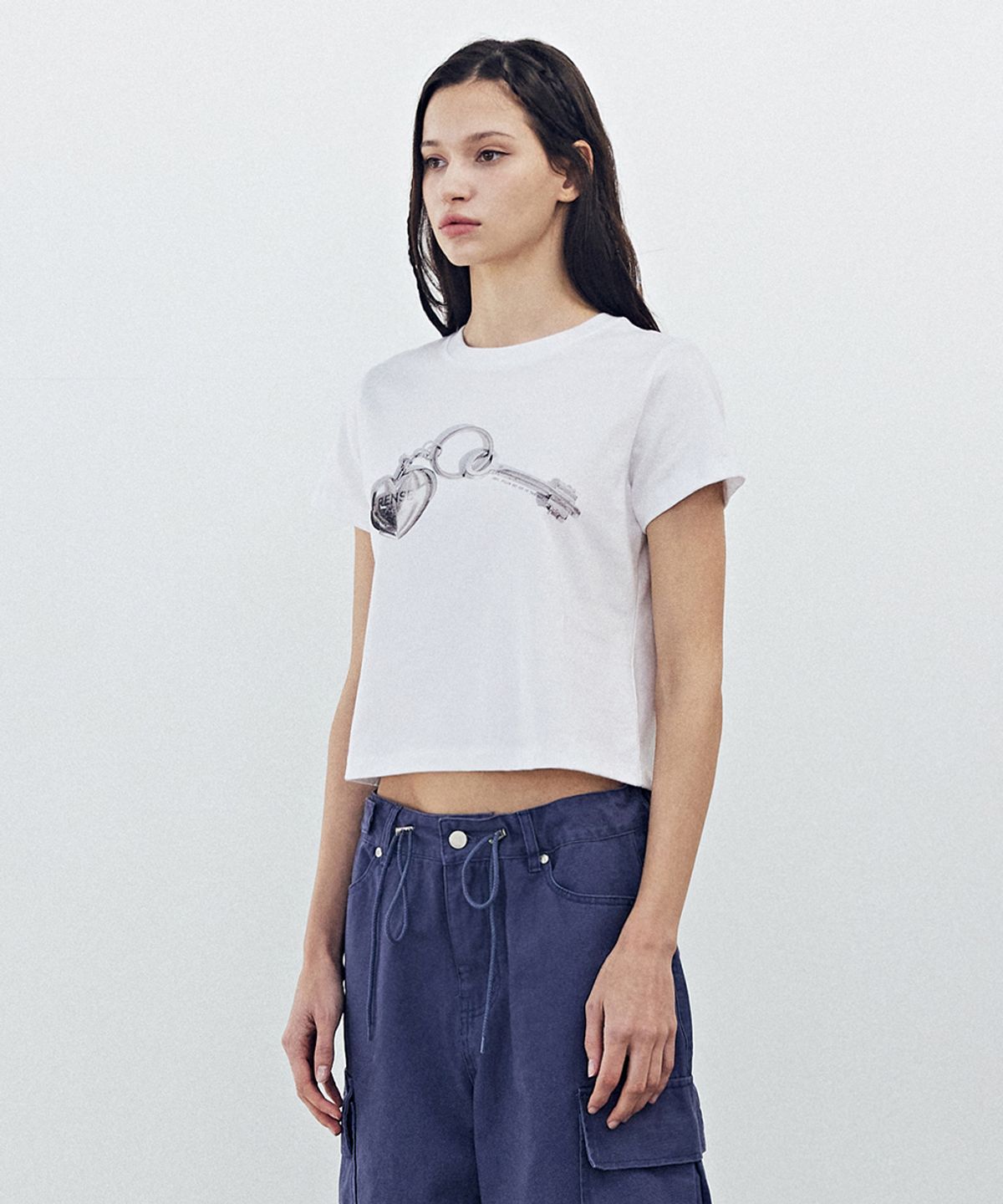 렌세(RENSE) Silver Heart Keyring T-Shirt White