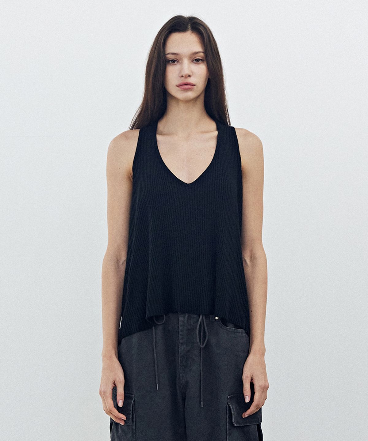 렌세(RENSE) Back Open Ribbon Knit Black