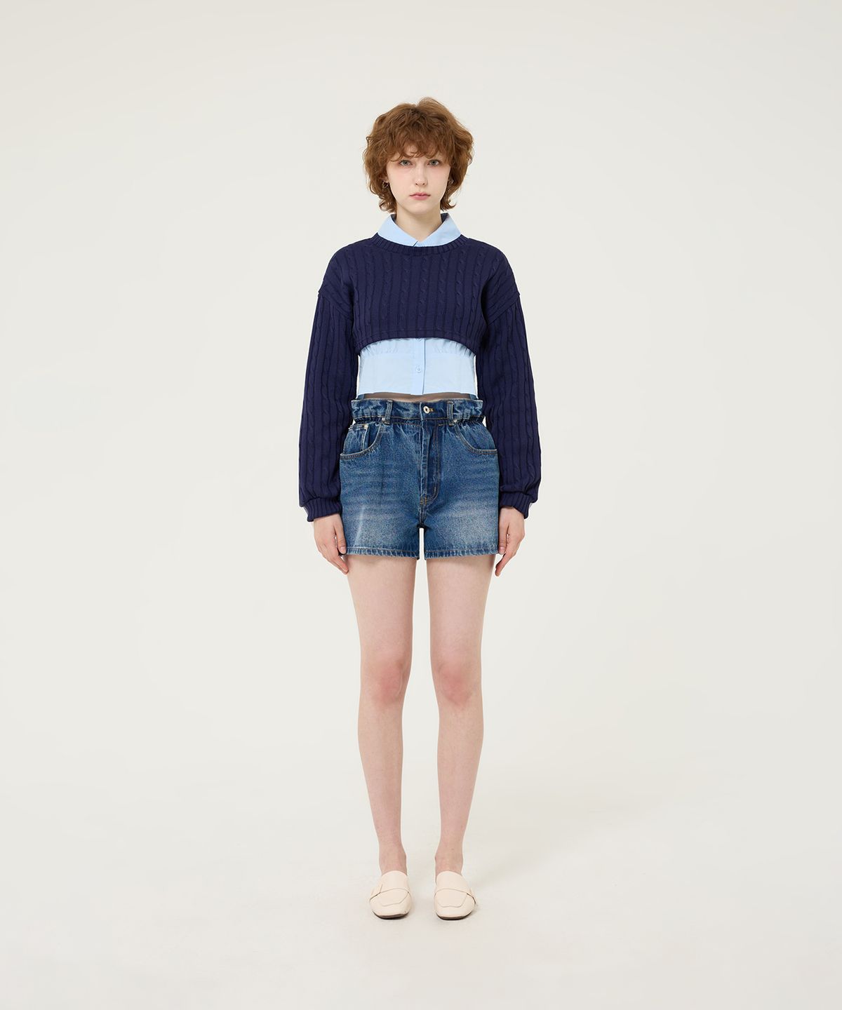 베테제(VETEZE) [VIUWVIUW] Flower Denim Half Pants (blue blue)