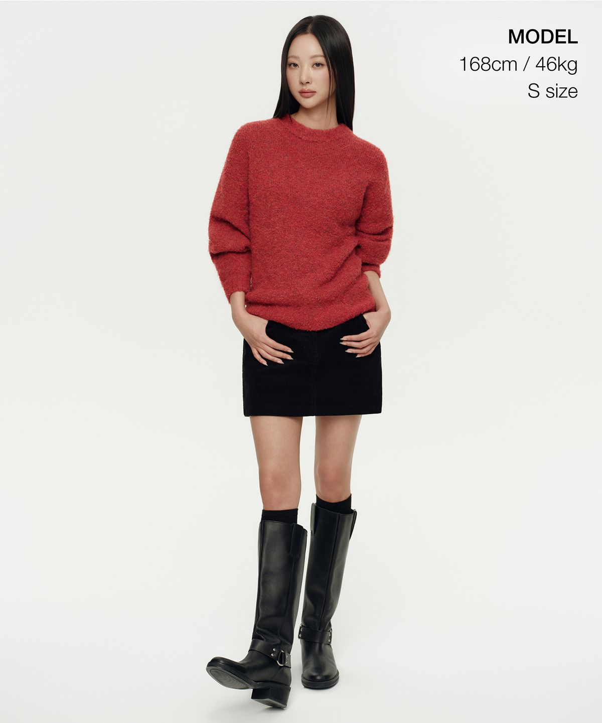 무신사 스탠다드 우먼(MUSINSA STANDARD WOMAN) 우먼즈 부클 릴렉스드 크루 넥 니트 [레드]