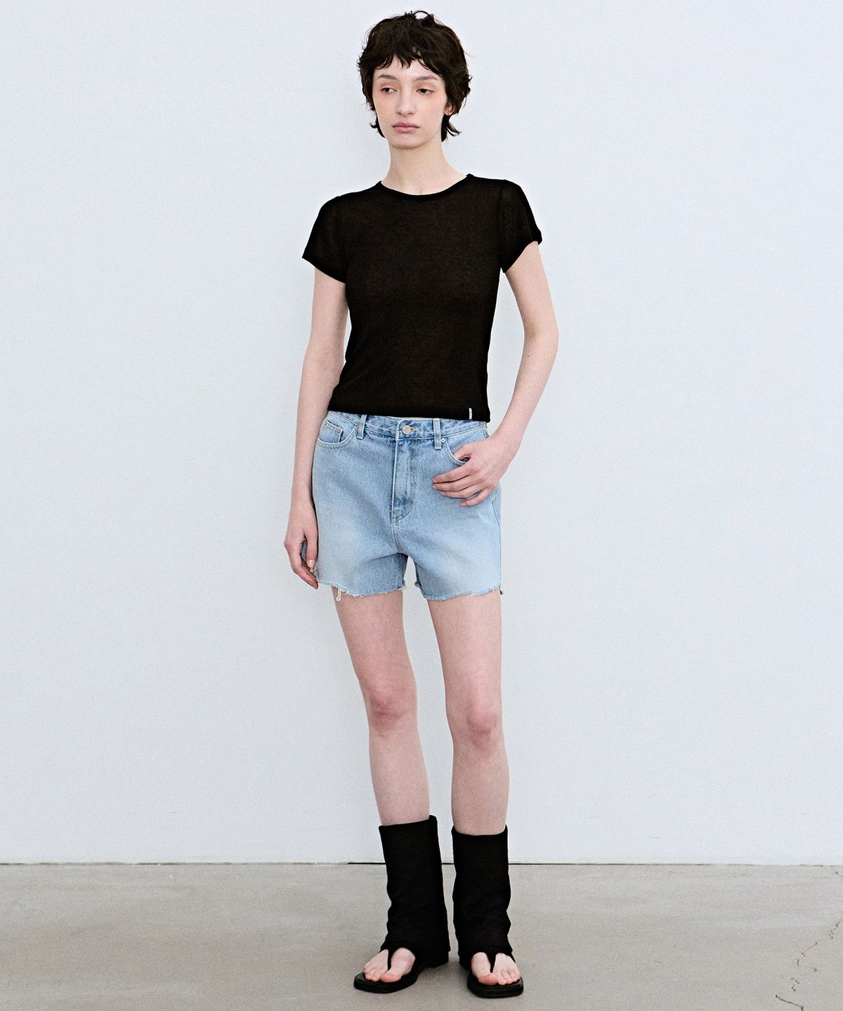 닉앤니콜(NICK&NICOLE) WOOL TENCEL HALF TEE_BLACK