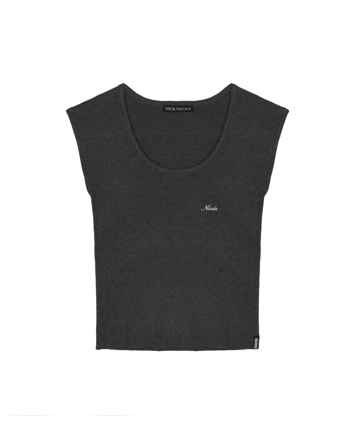 닉앤니콜(NICK&NICOLE) MINIMAL SLEEVE U-NECK KNIT TOP_CHARCOAL