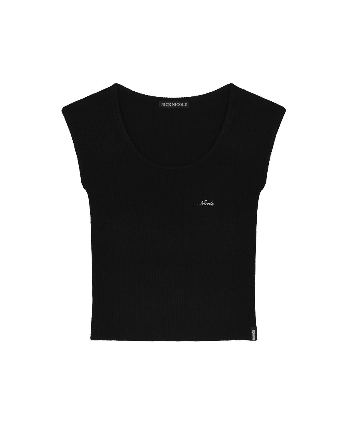 닉앤니콜(NICK&NICOLE) MINIMAL SLEEVE U-NECK KNIT TOP_BLACK