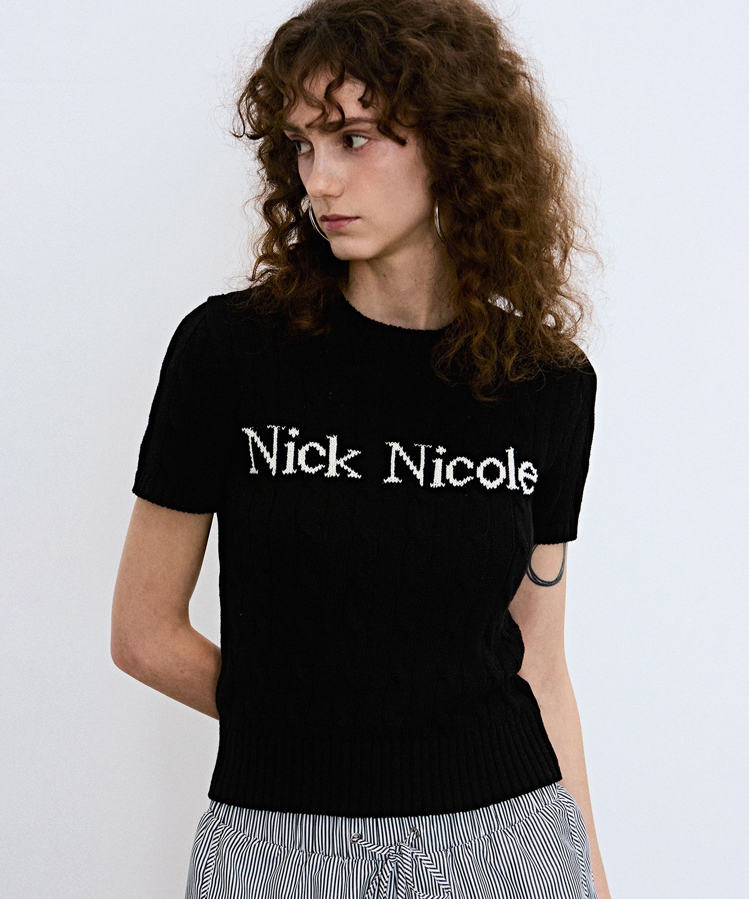 MUSINSA公式 | NICK&NICOLE NICK NICOLE CABLE HALF KNIT_BLACK