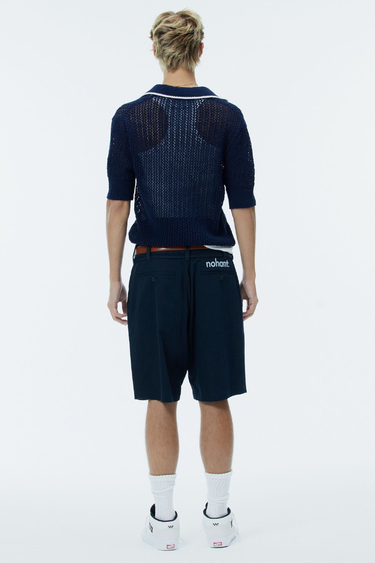 노앙(NOHANT) CROCHET SHORT SLEEVE COLLAR KNIT NAVY