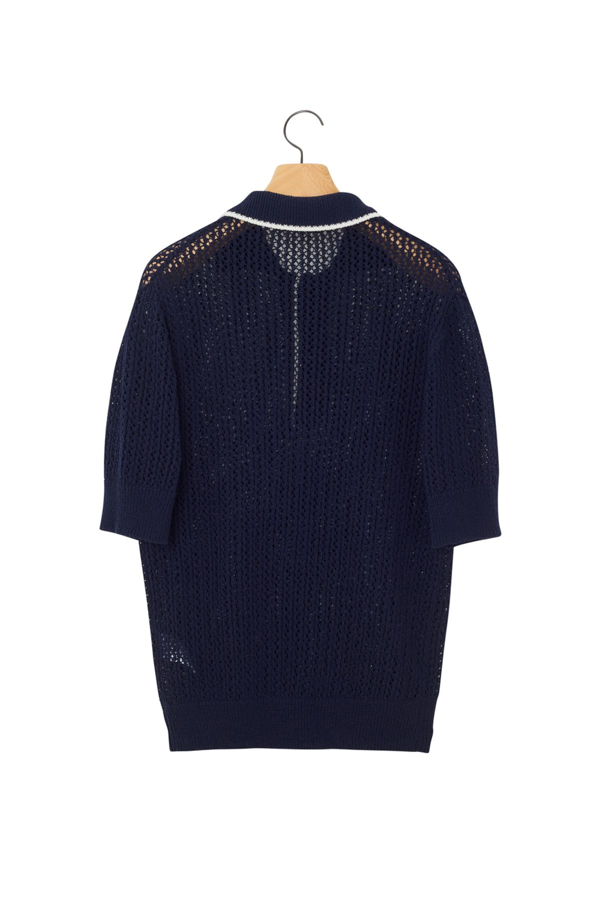 노앙(NOHANT) CROCHET SHORT SLEEVE COLLAR KNIT NAVY