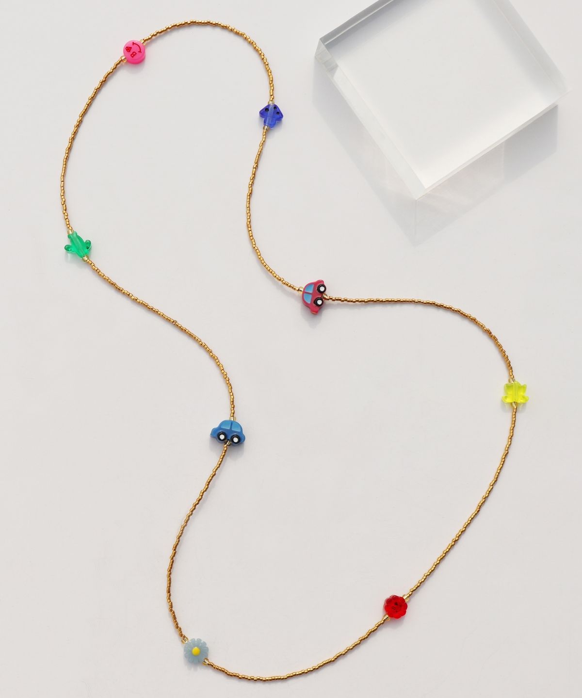 봉보(BONBEAU) Unique and fun charms gold beads long Necklace 컬러 모티브 참 골드 비즈 롱 네크리스 키치 목걸이