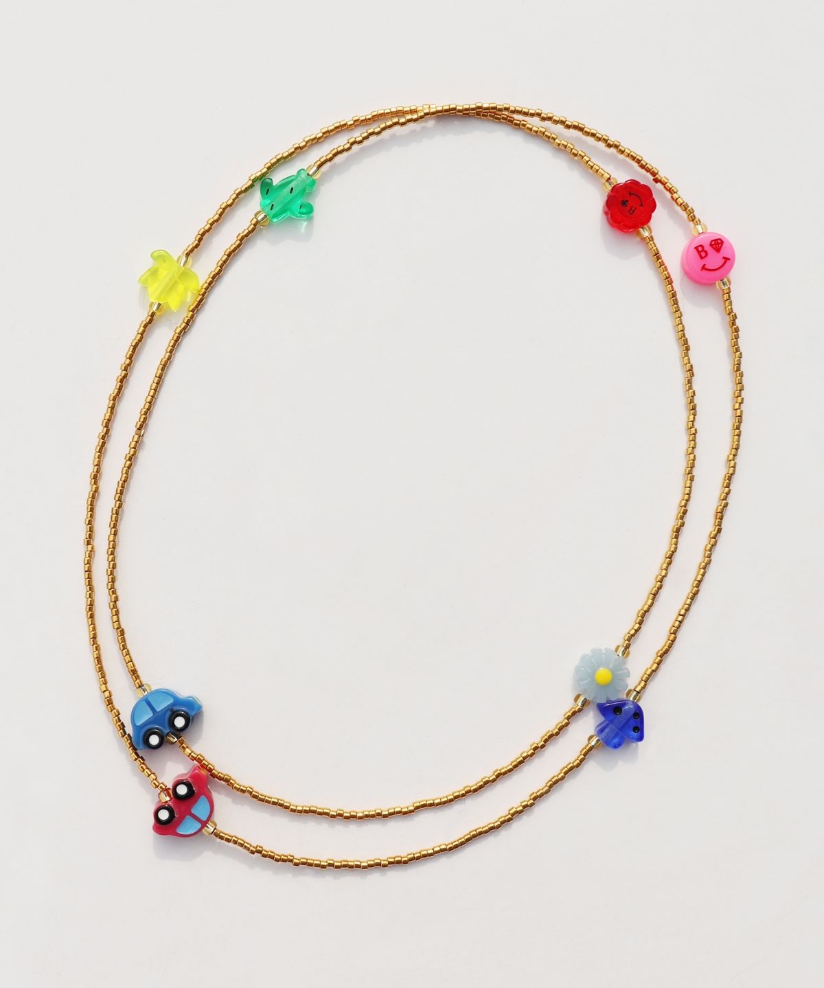 봉보(BONBEAU) Unique and fun charms gold beads long Necklace 컬러 모티브 참 골드 비즈 롱 네크리스 키치 목걸이