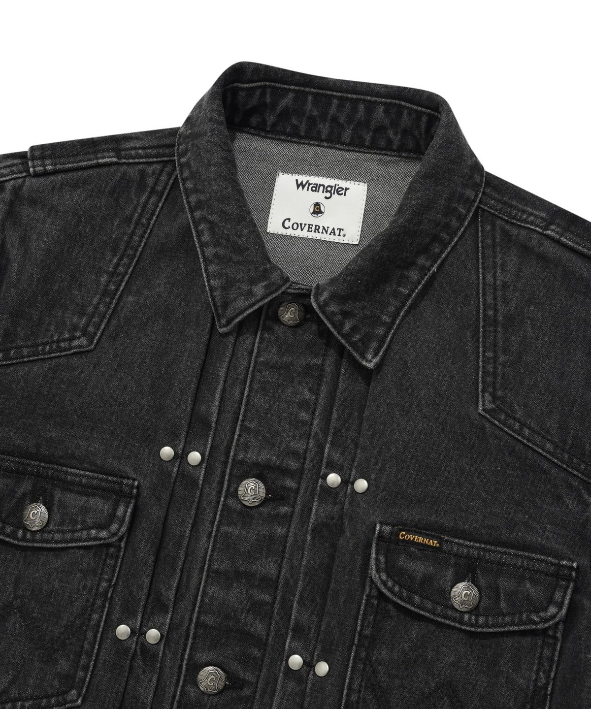 커버낫 우먼(COVERNAT WOMAN) [COVERNAT X WRANGLER] 우먼 오리지널 데님 크롭 벨티드 자켓 Dark Gray
