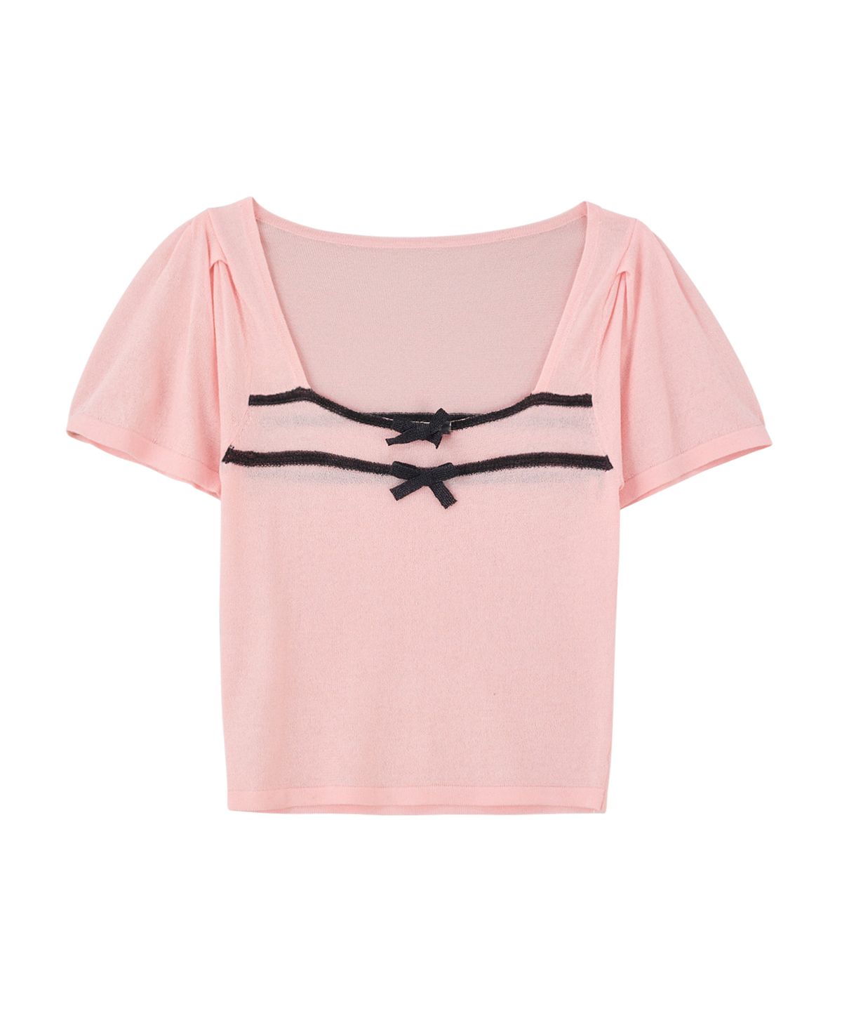 살롱 드 욘(SALON DE YOHN) Ribbon Square Neck Crop Knit_ Pink