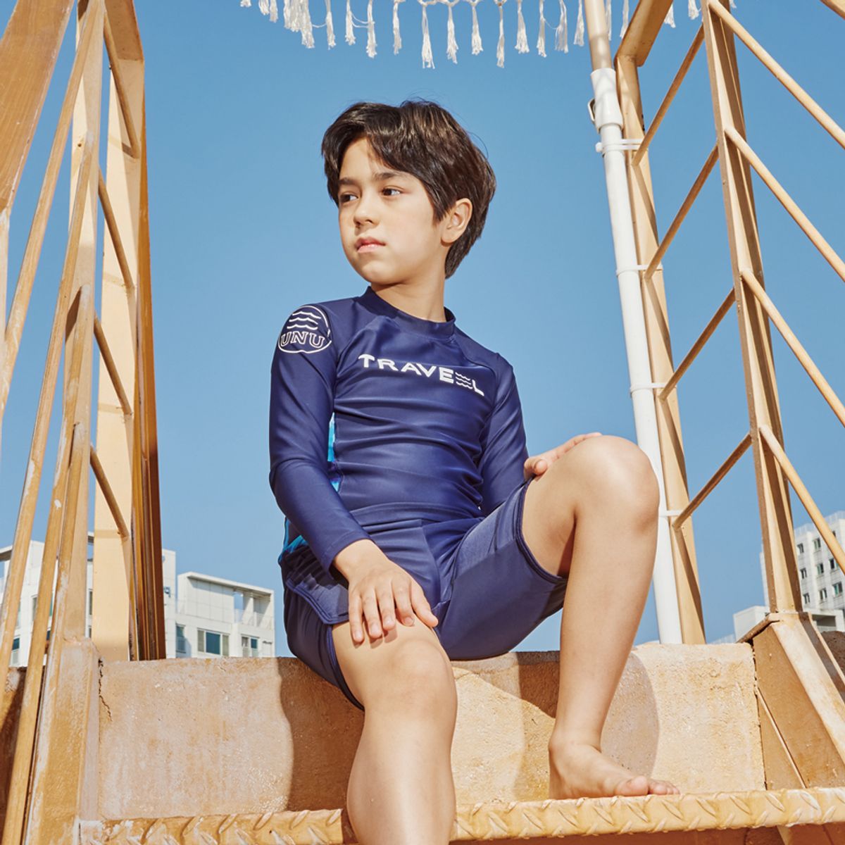 아이스샌드(ICESAND) 키즈 유아 아동 래쉬가드 플랩캡 수영복 세트 UNU-33104