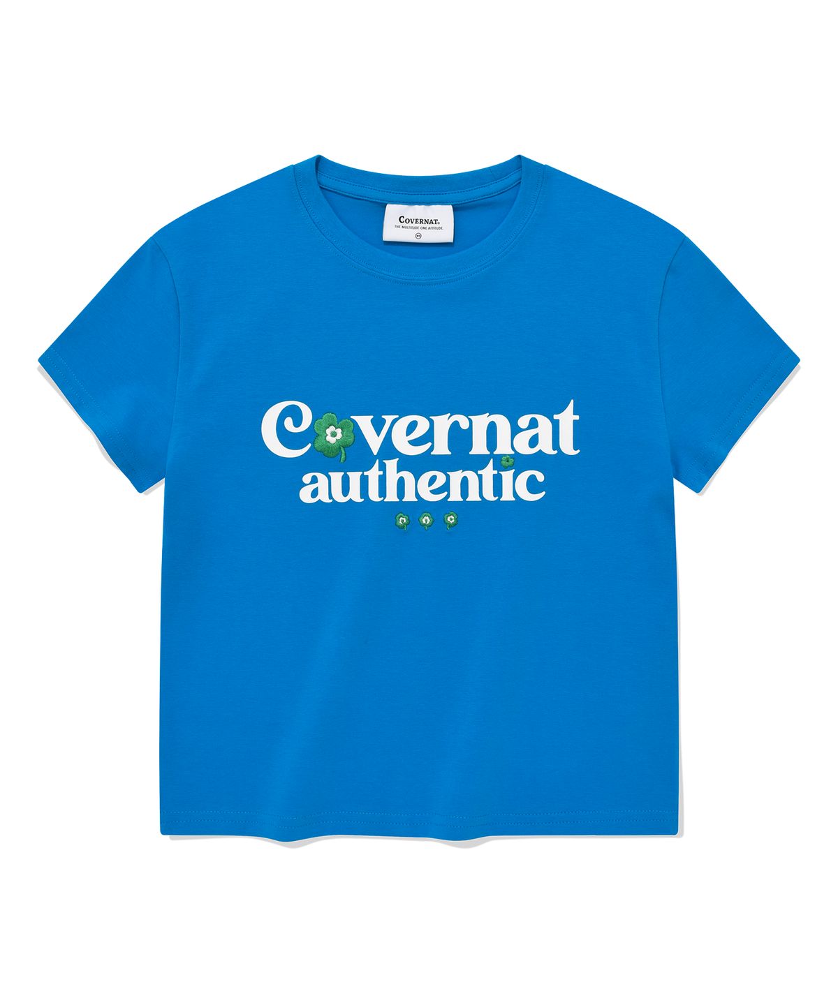 커버낫 우먼(COVERNAT WOMAN) 우먼 크롭 클로버 로고 베이비 티셔츠 Royal Blue