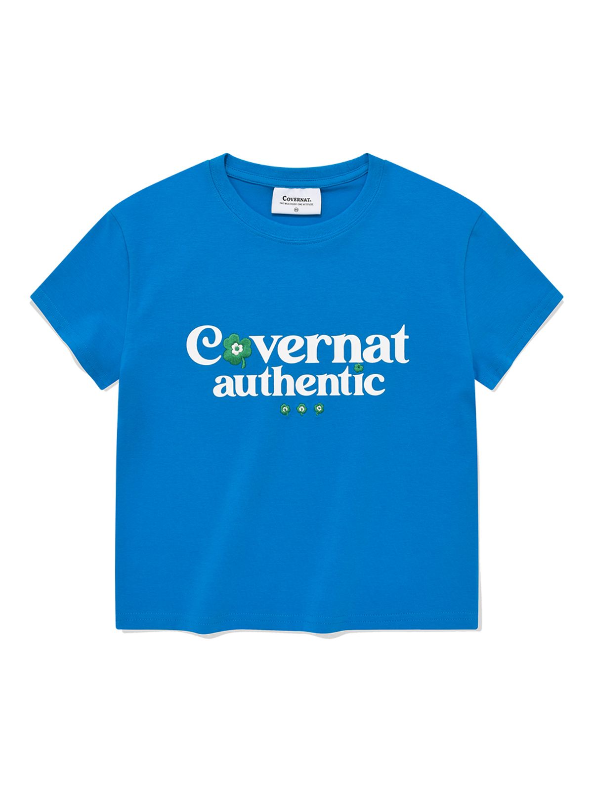 커버낫 우먼(COVERNAT WOMAN) 우먼 크롭 클로버 로고 베이비 티셔츠 Royal Blue