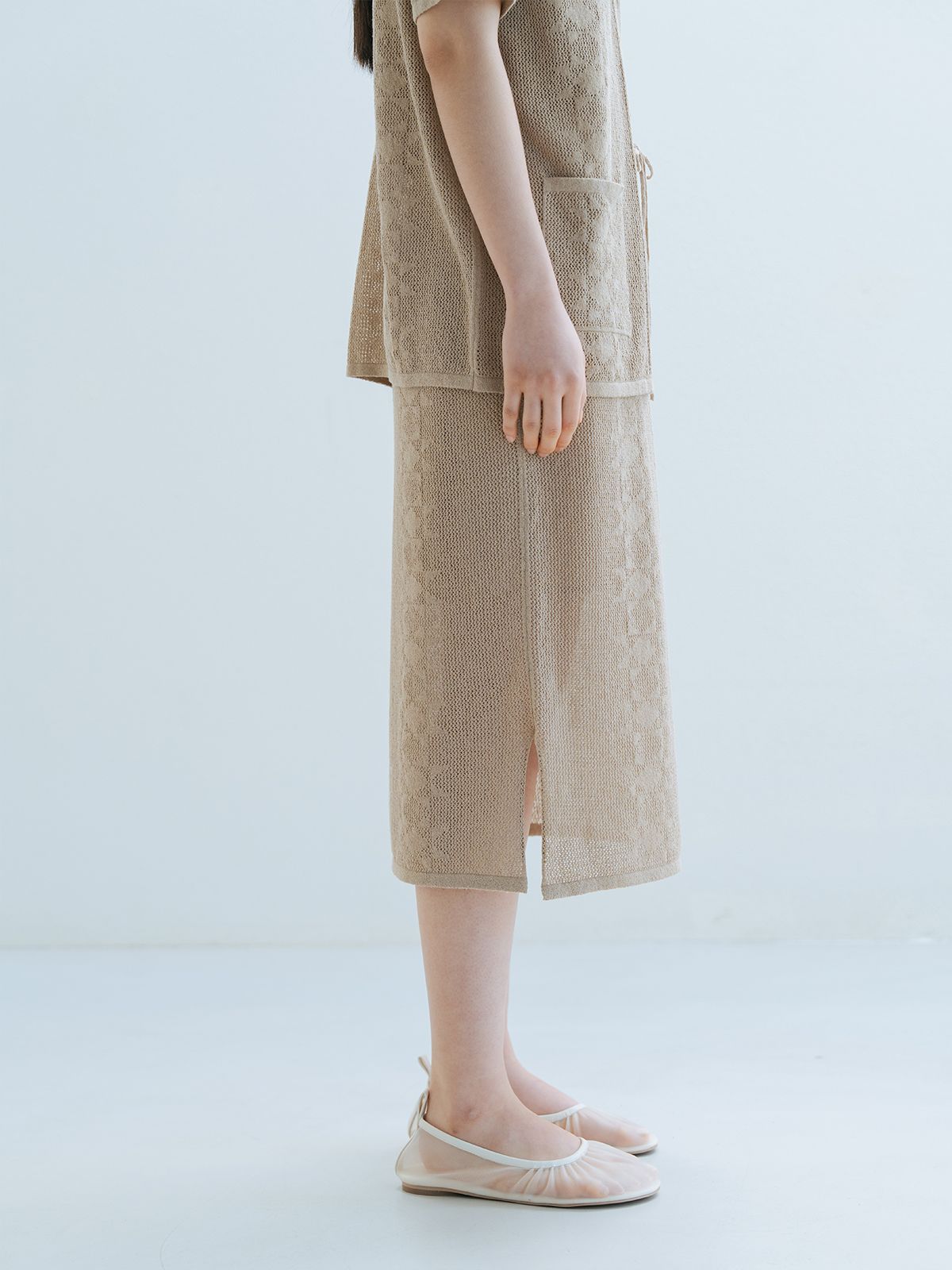 리플레인(REPLAIN) LINEN BLENDED CROCHET MID SKIRT
