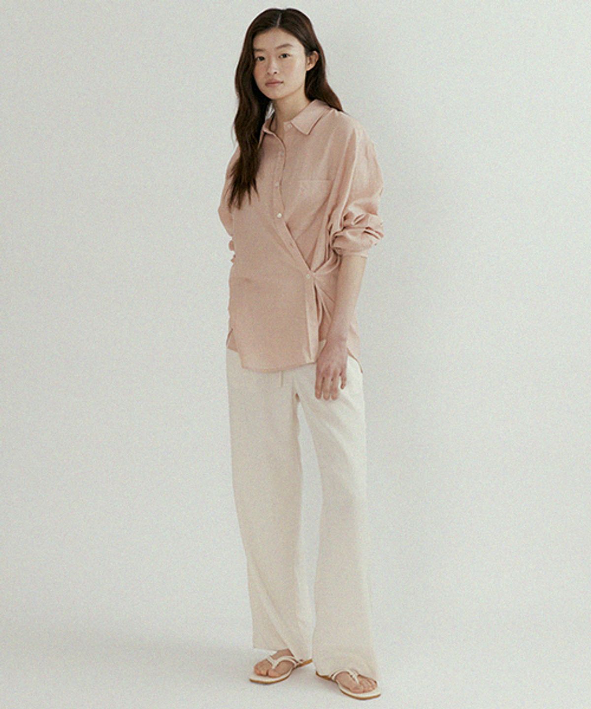 링서울(LINGSEOUL) linen bamboo blended wrap shirt-pink