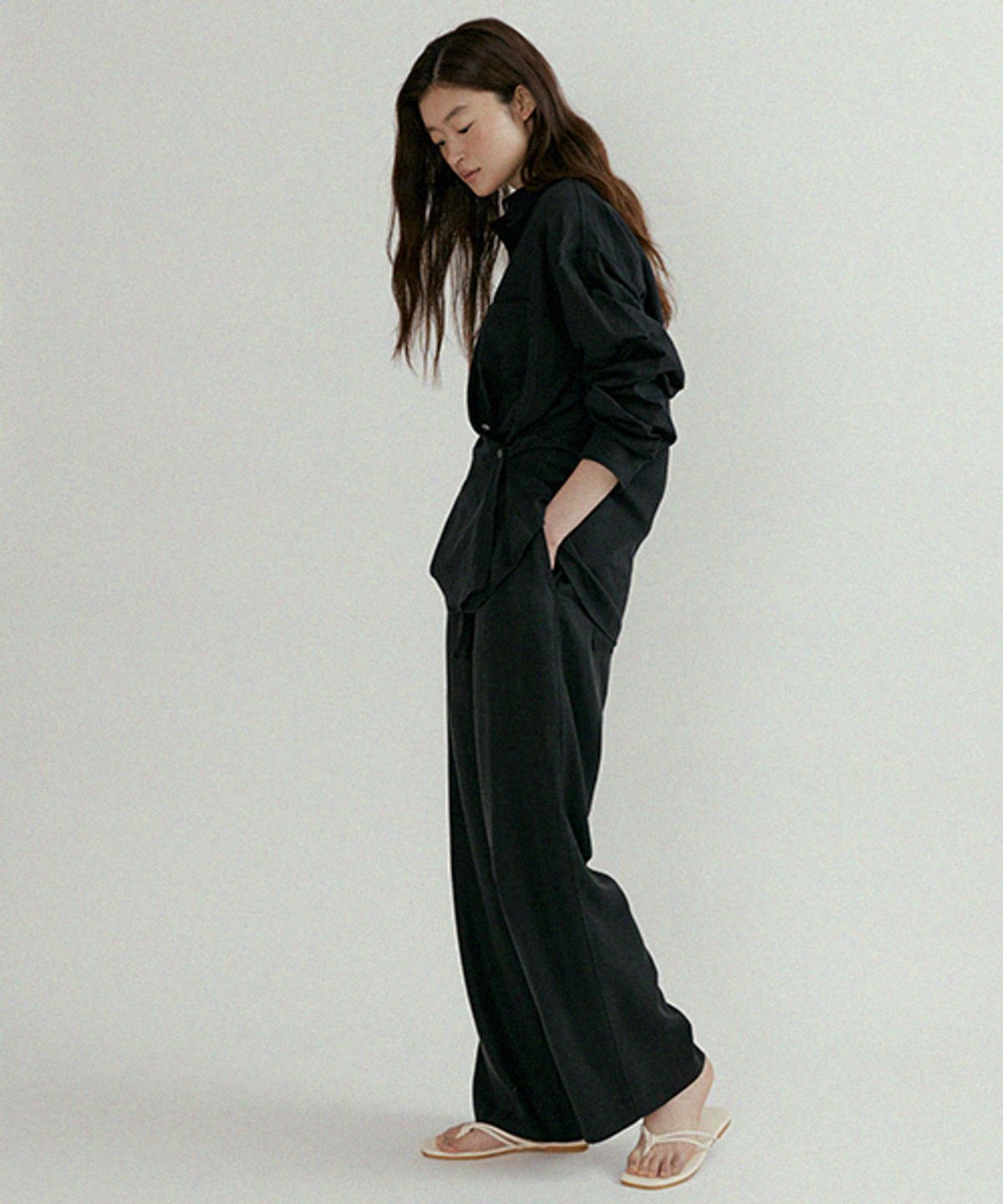 링서울(LINGSEOUL) linen bamboo blended wrap shirt-black