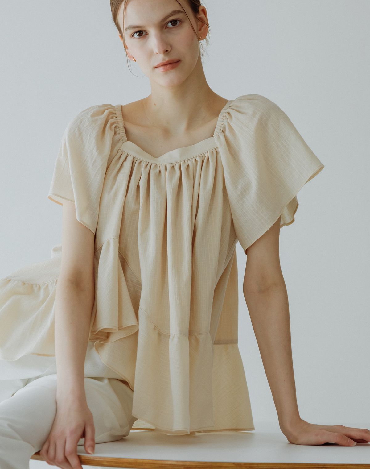 지에마르(GIEMAR) 러플 체크 블라우스 RUFFLE CHECK BLOUSE